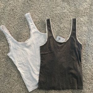 Abercrombie & Fitch vintage rib style Lace Trim Tank Tops - White and Gray